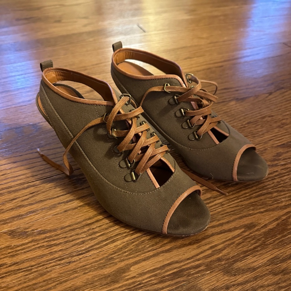 J. Crew Lace Up Canvas Peep Toe Booties